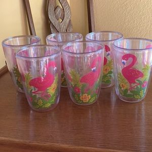 Set of 12 Flamingo,tall, double wall, insulated plastic party glasses.